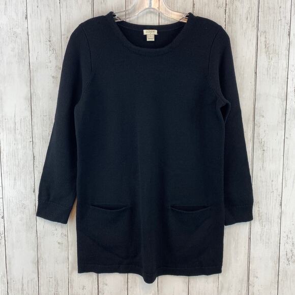 J. Crew Factory Sweaters - J. Crew Black Merino Wool 3/4 Sleeve Pocket Tunic Sweater C8696 Size Small